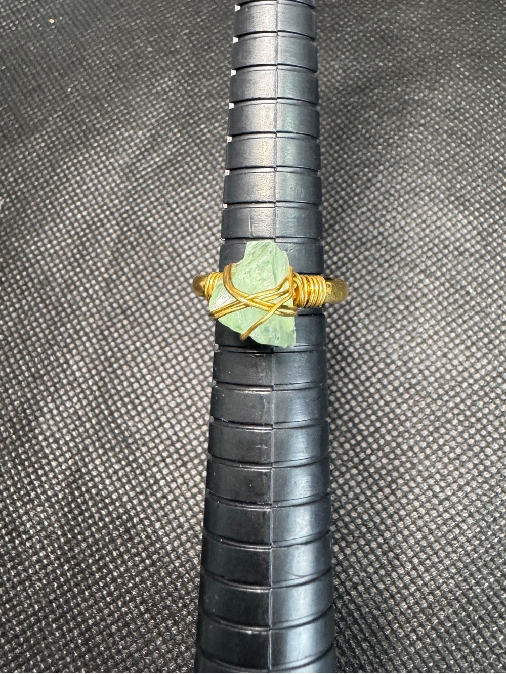 Artisan-Crafted Green Flourite Crystal Wire-Wrapped Ring - Gold Wire